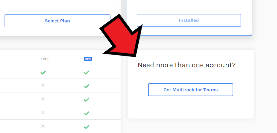 Mailtrack for teams on pricing page