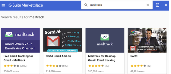 Mailtrack in the G Suite Marketplace